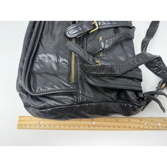 Montana West Select Black Vegan Leather Crossbody Messenger Bag Brass Hardware - Picture 8 of 8